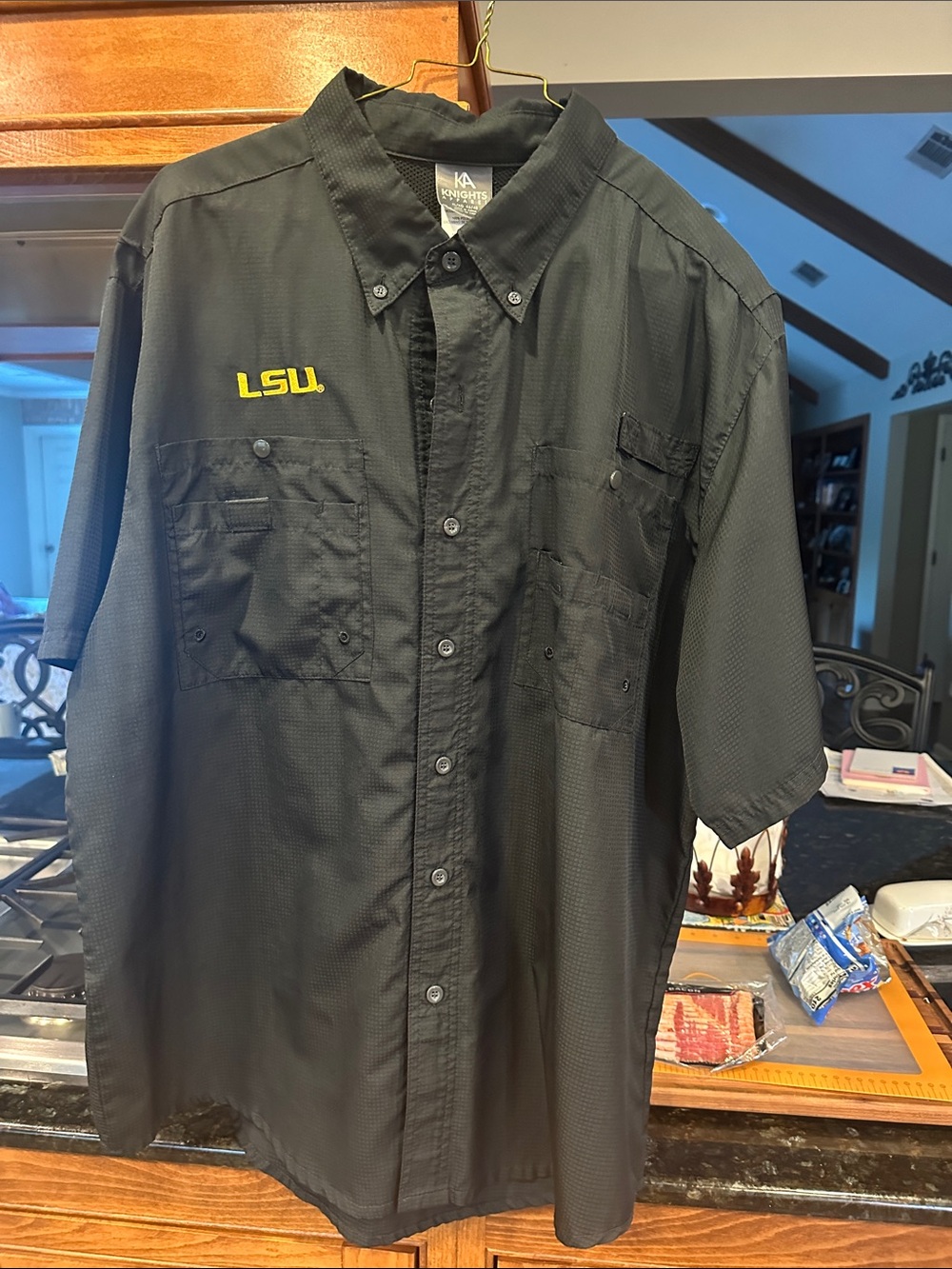 Knights Apparel Black LSU Short Sleeve Button-Down Shirt
